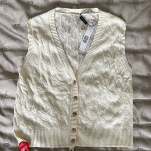 Elie Tahari Ivory Cable Knit Cardigan Vest